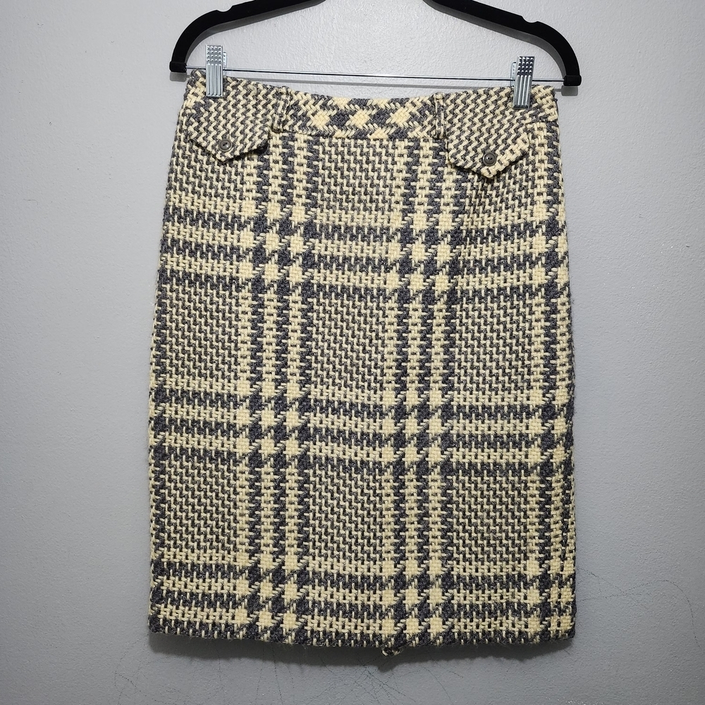 Carlisle Vintage Plaid Tweed Pencil Skirt in Yellow and Gray Size 4 Wool Blend